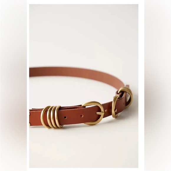 Free People East Meets West Double Buckle Leather Fashion Belt - Picture 3 of 5